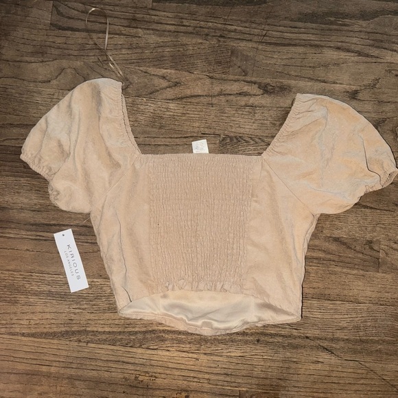 Kirious Los Angeles Beige Cropped Puff-Sleeve Top, Size Small - Picture 3 of 5